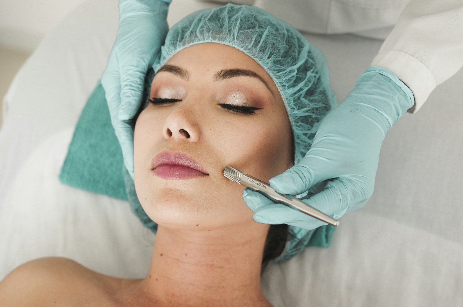 Illustrative facial skincare treatment in a clinic