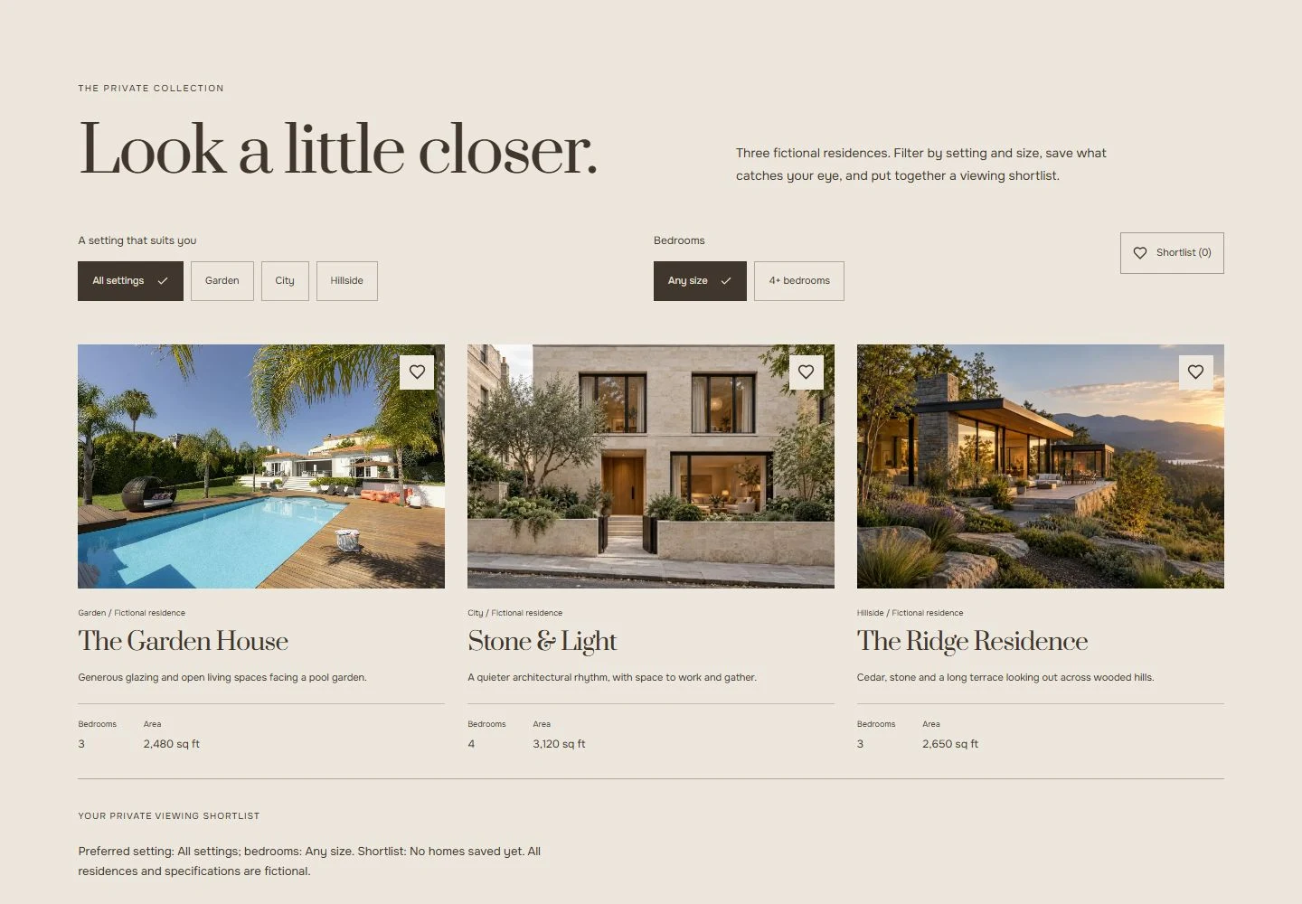 VALE ESTATES website content and interactive service section