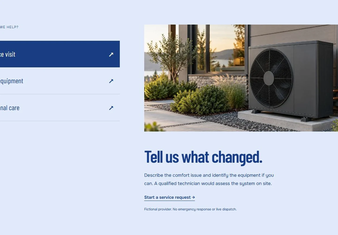VOLT HVAC website content and interactive service section